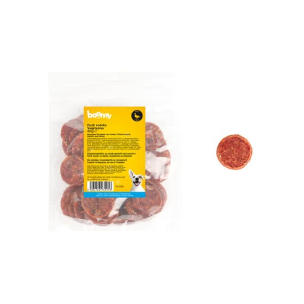 Deze eend/groenten schijfjes zijn gemaakt van 80% eendenvlees in combinatie met wortel en spinazie. Ze vormen een zachte maar vooral gezonde snack!