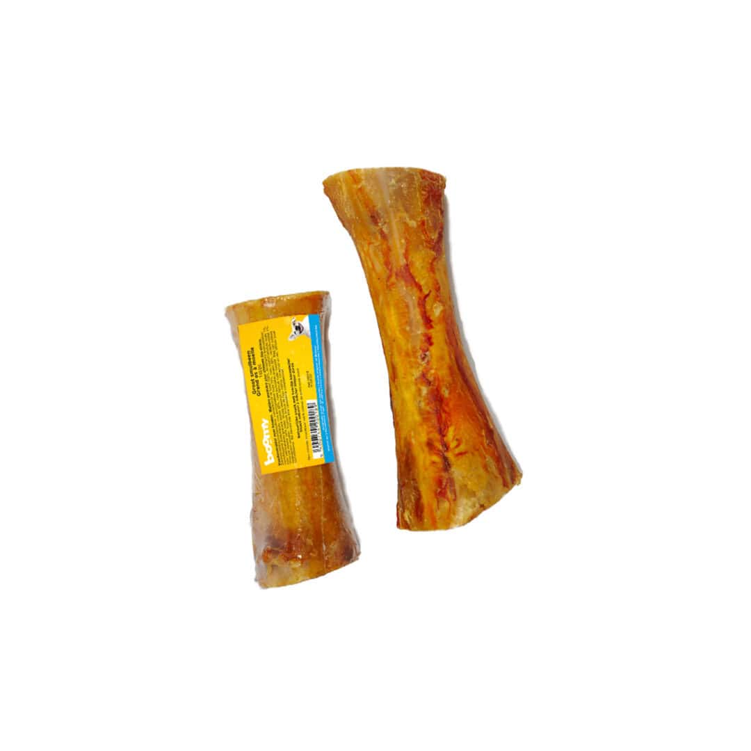Dit smulbeen van 20cm is een super harde kauwsnack voor kleine tot middelgrote rassen., gevuld met rundervulling voor extra plezier!