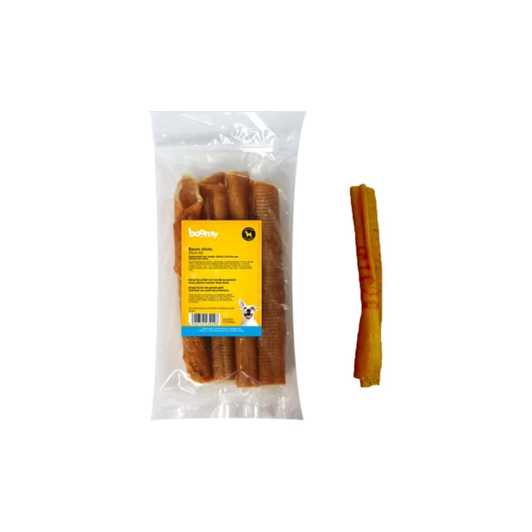 De bacon sticks zijn enorm harde kauwsticks van 25cm gemaakt van 100% gedroogd varkensvlees. Een gezonde en harde snack voor grote hondenrassen.