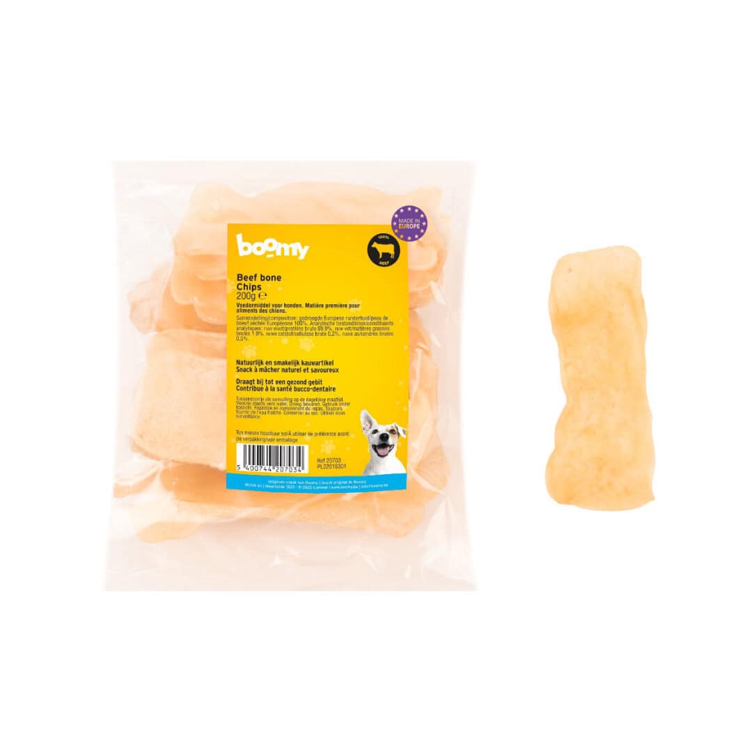 Deze runderchips is gemaakt van europese runderhuid platen van ong 14 x 5cm. Deze harde kauwsnack is geschikt voor alle middelgrote hondenrassen.