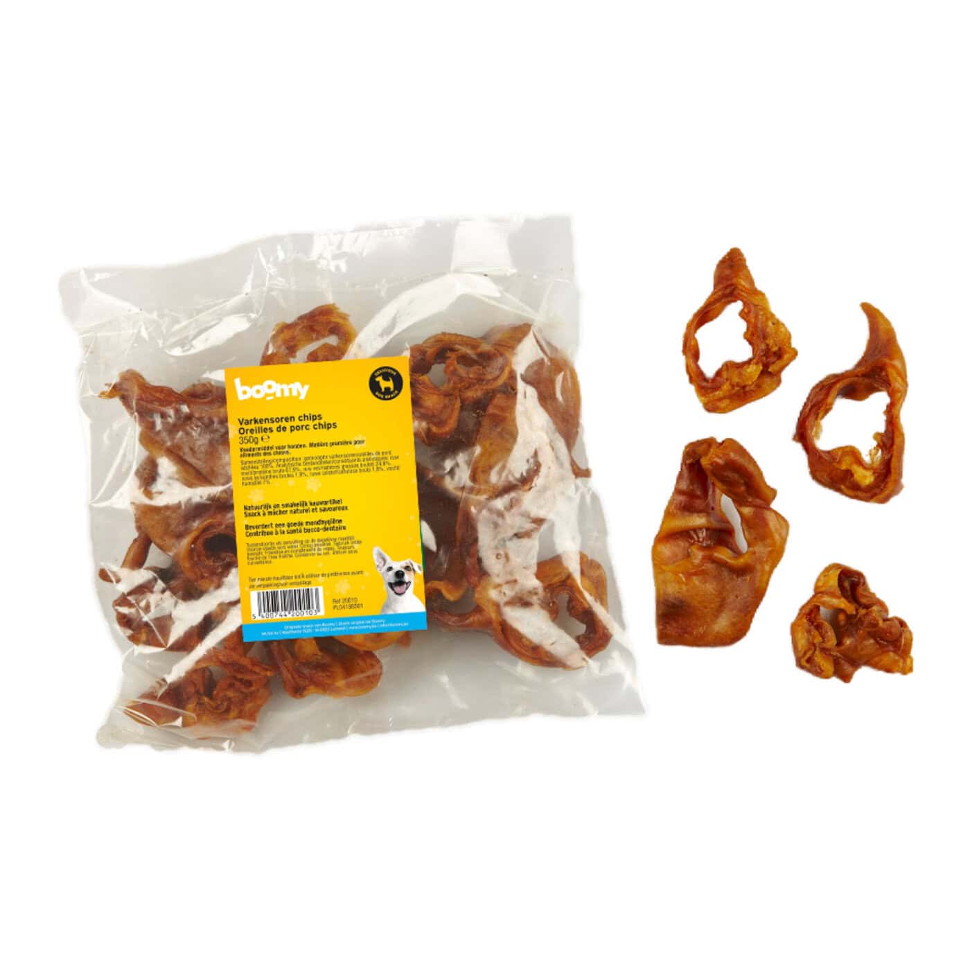 Deze varkensoren chips zijn versneden varkensoren in stukjes van 6-7cm. Een natuurlijke en harde kauwsnack. Geschikt voor alle rassen en leeftijden.